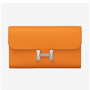 Hermes Women Constance Long Wallet in Calfskin Leather-Orange