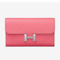 Hermes Women Constance Long Wallet in Calfskin Leather-Pink