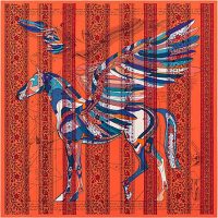 Hermes Women La Maison Des Carres Pegase Dhermes AU Bloc Scarf-Aqua