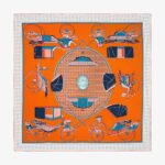 Hermes Women Les Voitures A Transformation Scarf 90-Orange