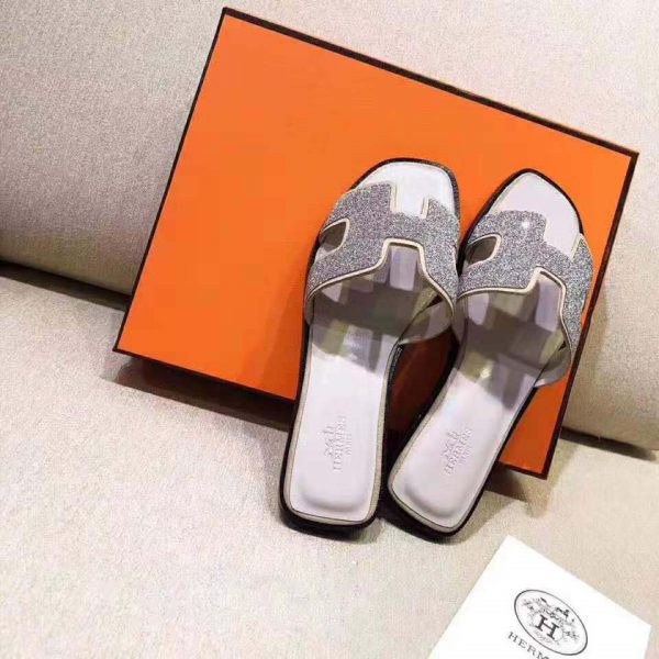 Hermes Women Oran Sandal Hermes Sandal Metallic Nappa Leather Cristal Powder (1)