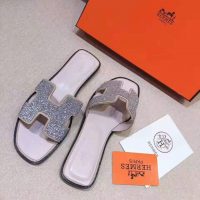 Hermes Women Oran Sandal Hermes Sandal Metallic Nappa Leather Cristal Powder