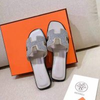 Hermes Women Oran Sandal Hermes Sandal Metallic Nappa Leather Cristal Powder