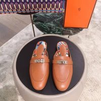 Hermes Women Oz Mule Goatskin “Brides De Gala Shadow”-Brown