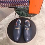 Hermes Women Oz Mule Goatskin "Brides De Gala Shadow"-Navy - Image 3