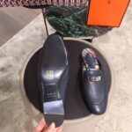 Hermes Women Oz Mule Goatskin "Brides De Gala Shadow"-Navy - Image 5