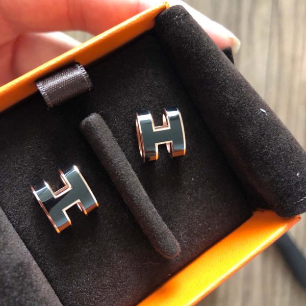 Hermes Women Pop H Earrings Jewelry Black (6)