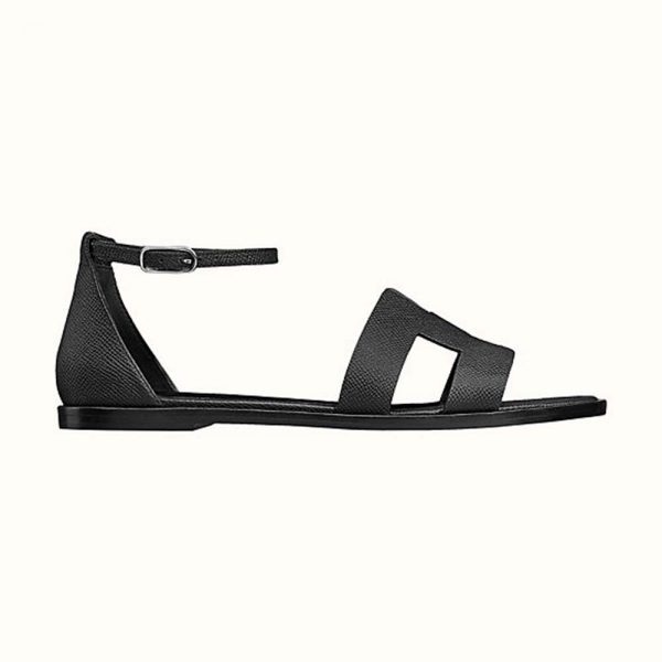 Hermes Women Santorini Sandal in Epsom Calfskin-Black