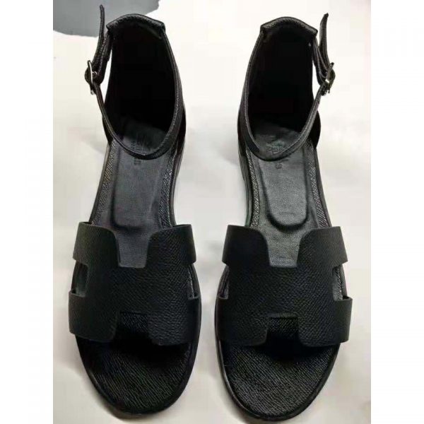 Hermes Women Santorini Sandal in Epsom Calfskin-Black (4)