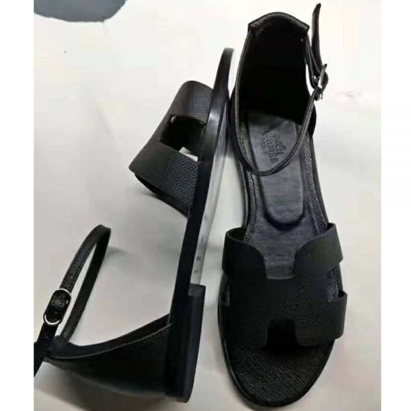 Hermes Women Santorini Sandal in Epsom Calfskin-Black (5)