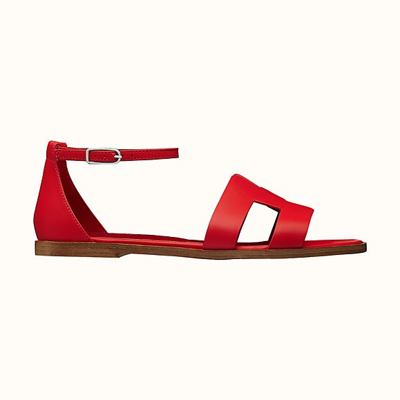 Hermes Women Santorini Sandal in Epsom Calfskin-Red
