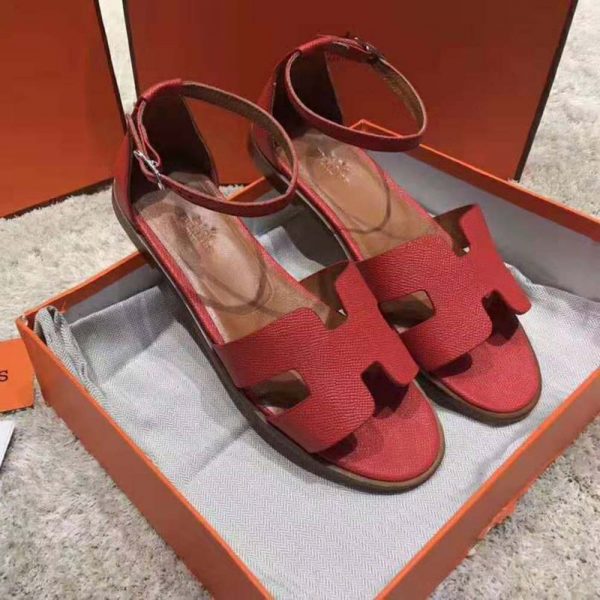 Hermes Women Santorini Sandal in Epsom Calfskin-Red (2)