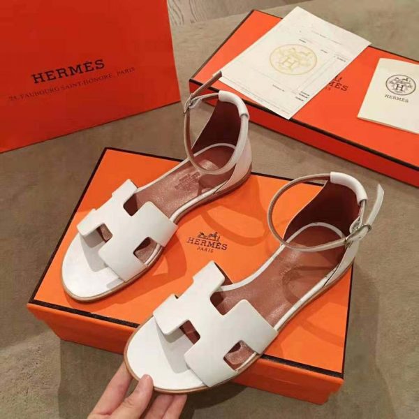 Hermes Women Santorini Sandal in Epsom Calfskin-White (2)