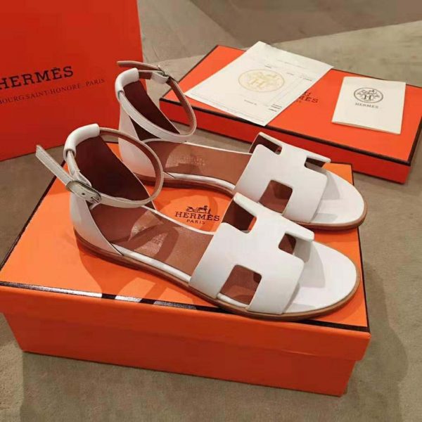 Hermes Women Santorini Sandal in Epsom Calfskin-White (3)