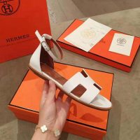 Hermes Women Santorini Sandal in Epsom Calfskin-White