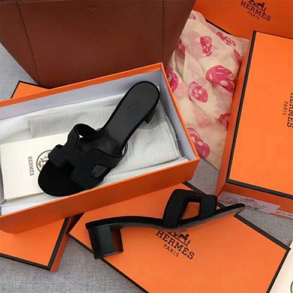 Hermes Women Shoes Oasis Sandal 50mm Heel-Black (4)