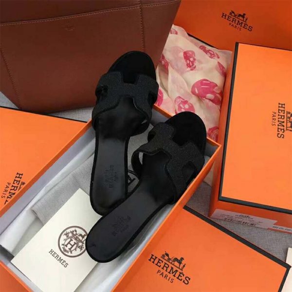Hermes Women Shoes Oasis Sandal 50mm Heel-Black (5)