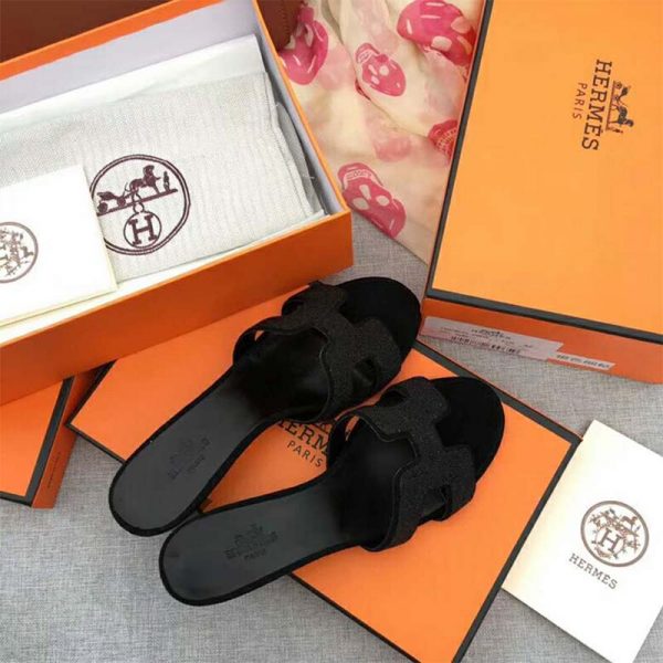 Hermes Women Shoes Oasis Sandal 50mm Heel-Black (6)