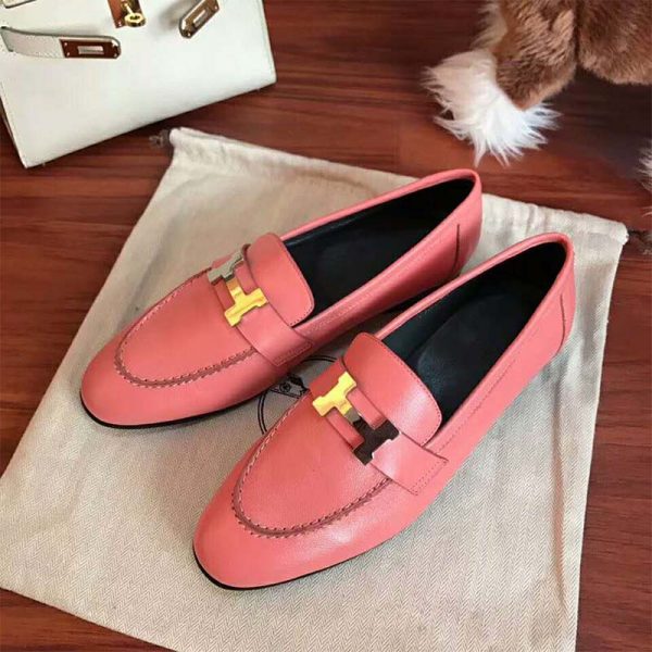 Hermes Women Shoes Paris Loafer-Pink (5)
