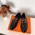 Hermes Women Stanford Derby Shoe Tuscan Calfskin Double Buckle-Black - Image 3