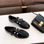 Hermes Women Stanford Derby Shoe Tuscan Calfskin Double Buckle-Black - Image 5