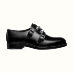 Hermes Women Stanford Derby Shoe Tuscan Calfskin Double Buckle-Black