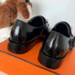Hermes Women Stanford Derby Shoe Tuscan Calfskin Double Buckle-Black - Image 8