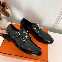 Hermes Women Stanford Derby Shoe Tuscan Calfskin Double Buckle-Black