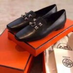 Hermes Women Subtil Ballerina in Goatskin with Square Toe-Black – Image 7