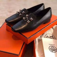 Hermes Women Subtil Ballerina in Goatskin with Square Toe-Black