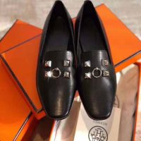 Hermes Women Subtil Ballerina in Goatskin with Square Toe-Black