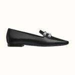 Ballerine Hermès Subtil pour femme en cuir de chèvre à bout carré - Noir
