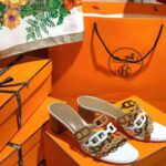 Hermes Women Tandem Sandal in Nappa Leather 5.1cm Heel-Brown - Image 3