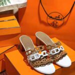 Hermes Women Tandem Sandal in Nappa Leather 5.1cm Heel-Brown - Image 4