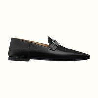 Hermes Women Time Loafer Goatskin with Detailed Openwork Hardware-Black