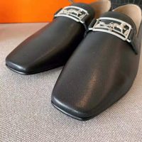 Hermes Women Time Loafer Goatskin with Detailed Openwork Hardware-Black