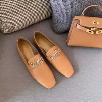 Hermes Women Time Loafer Goatskin with Detailed Openwork Hardware-Brown