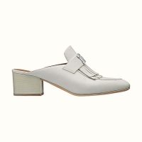 Hermes Women Tuileries Mule Goatskin Tone-On-Tone Fringe Detail-White