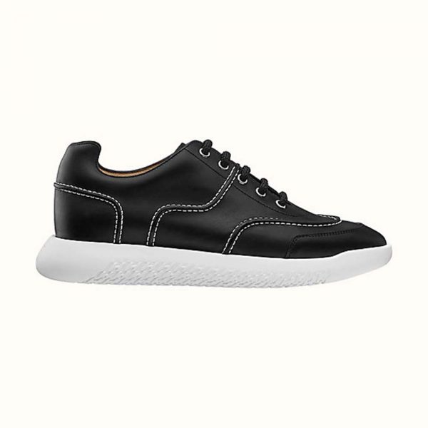 Hermes Women Turn Sneaker in Calfskin Saddle Stitch Detail-Black