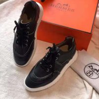 Hermes Women Turn Sneaker in Calfskin Saddle Stitch Detail-Black