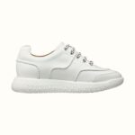 Hermes Women Turn Sneaker in Calfskin Saddle Stitch Detail-White