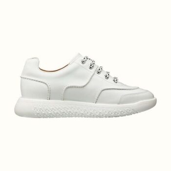 Hermes Women Turn Sneaker in Calfskin Saddle Stitch Detail-White