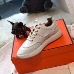 Hermes Women Turn Sneaker in Calfskin Saddle Stitch Detail-White - Image 5