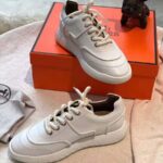 Hermes Women Turn Sneaker in Calfskin Saddle Stitch Detail-White - Image 7