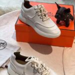 Hermes Women Turn Sneaker in Calfskin Saddle Stitch Detail-White - Image 9