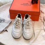 Hermes Women Turn Sneaker in Calfskin Saddle Stitch Detail-White - Image 3