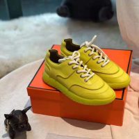 Hermes Women Turn Sneaker in Calfskin Saddle Stitch Detail-Yellow