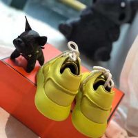 Hermes Women Turn Sneaker in Calfskin Saddle Stitch Detail-Yellow