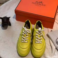 Hermes Women Turn Sneaker in Calfskin Saddle Stitch Detail-Yellow