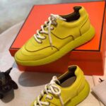 Hermes Women Turn Sneaker in Calfskin Saddle Stitch Detail-Yellow – Image 8